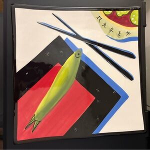 Colorful Square Ceramic Plate with Fish Design